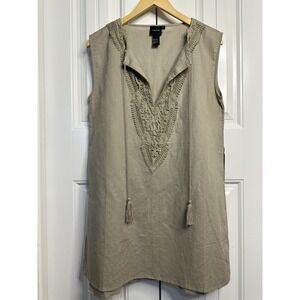 Boho Cream Linen Cotton Beach Cover Up Beige Resort Kimono Women's Large Cliche